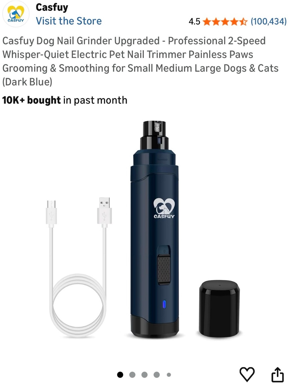 Dark Blue Electric Dog Nail Grinder - 2-Speed Quiet Trimmer